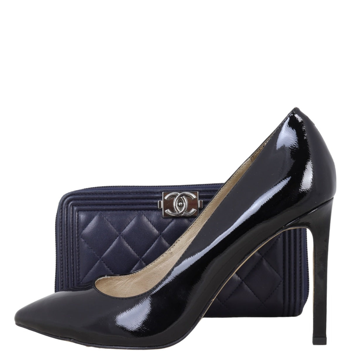 Chanel Boy Long Zipped Wallet | Navy Blue