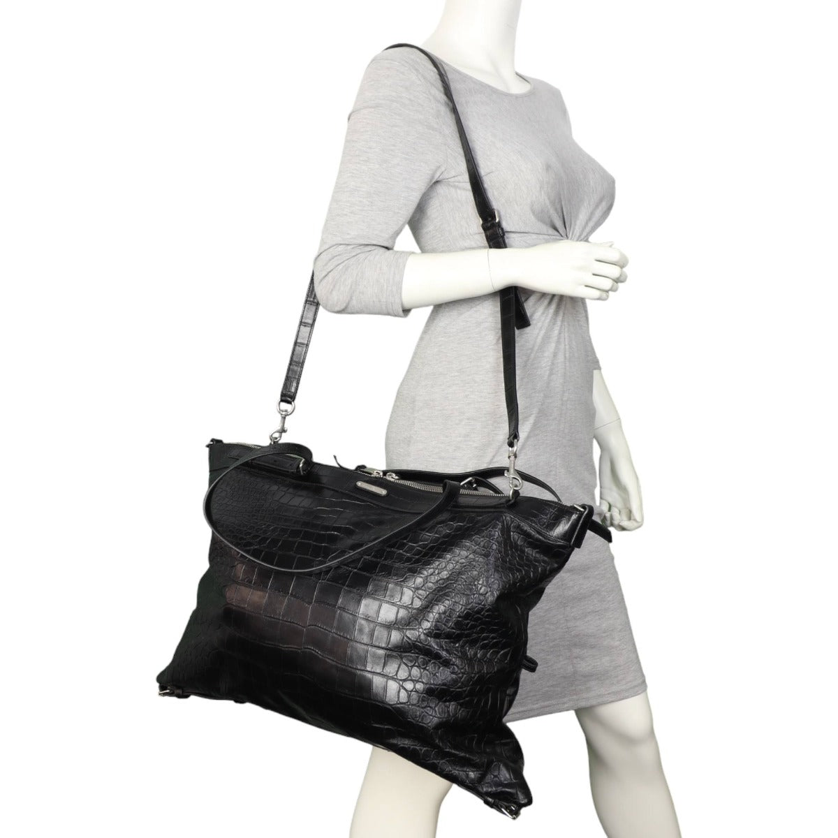 Saint Laurent Military ID Tote Large Croc-Embossed