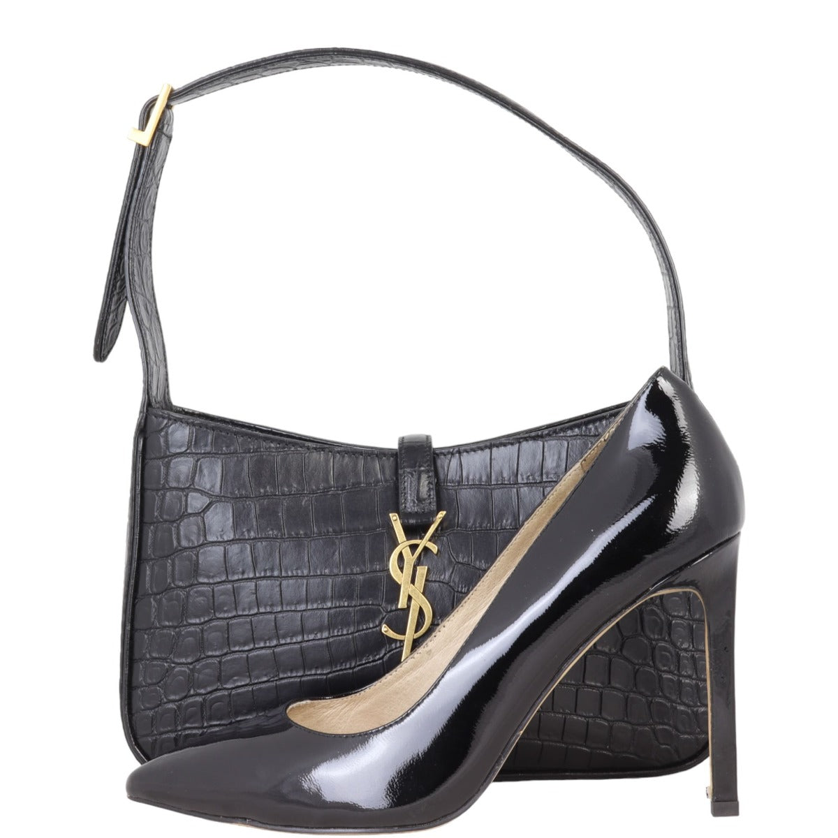 Saint Laurent Le 5 A 7 Hobo Croc-Embossed