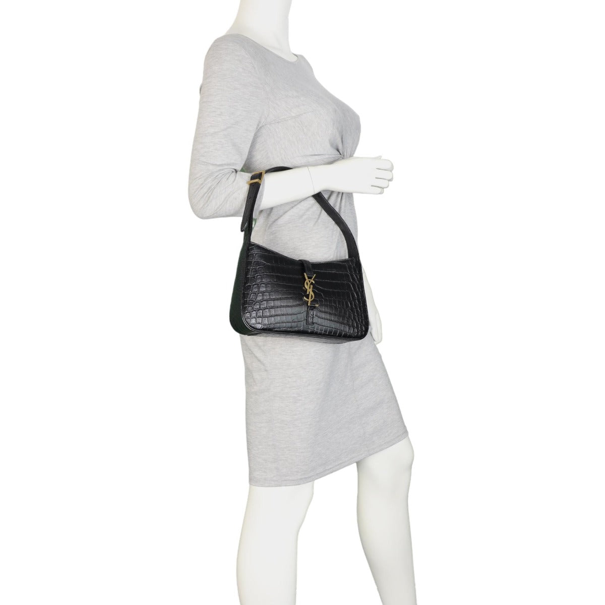 Saint Laurent Le 5 A 7 Hobo Croc-Embossed