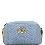 Gucci Pearl GG Marmont Denim Small Shoulder Bag