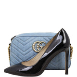 Gucci Pearl GG Marmont Denim Small Shoulder Bag