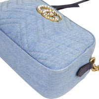 Gucci Pearl GG Marmont Denim Small Shoulder Bag