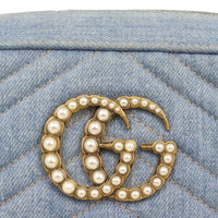Gucci Pearl GG Marmont Denim Small Shoulder Bag