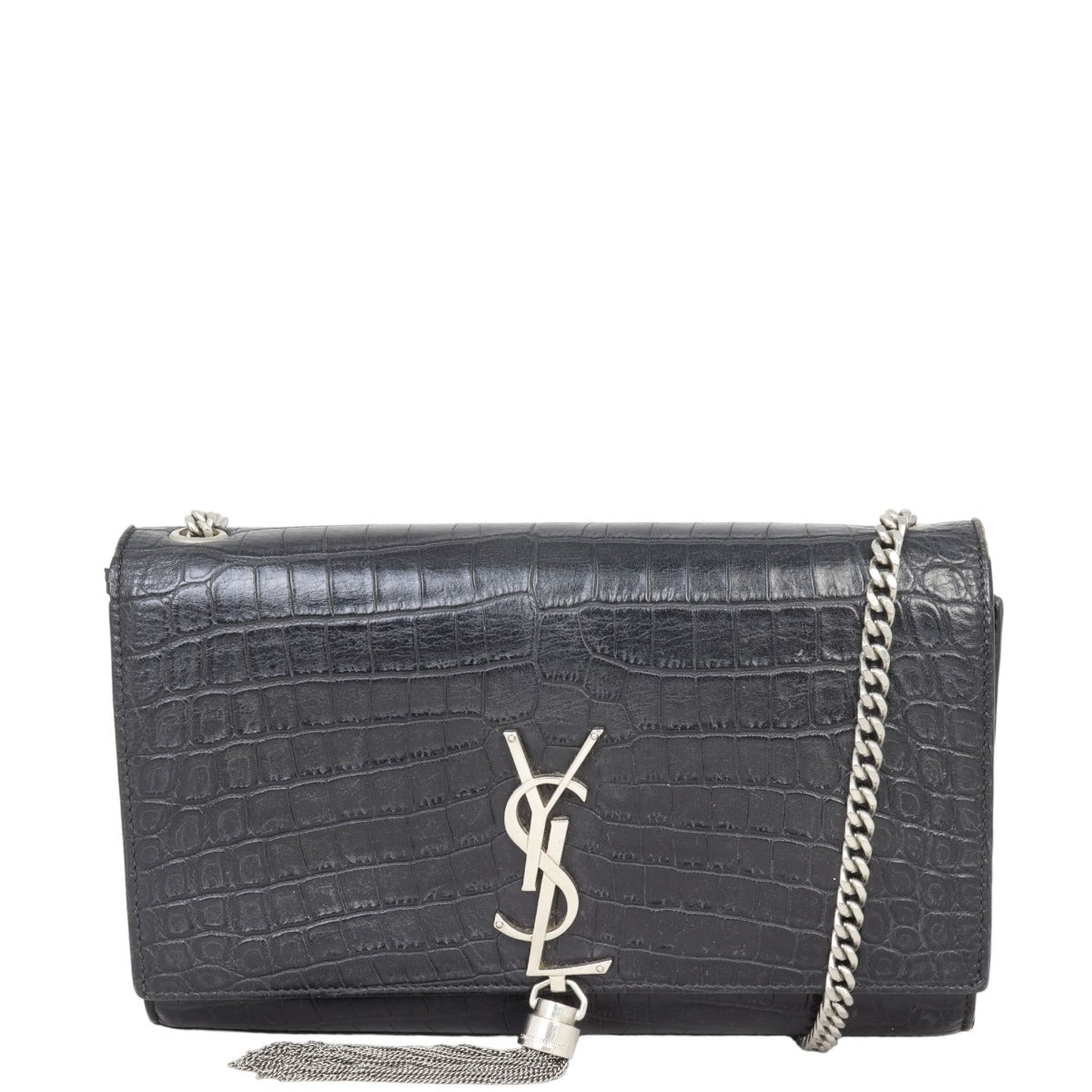 Saint Laurent Kate Tassel Chain Bag Medium Croc-Embossed