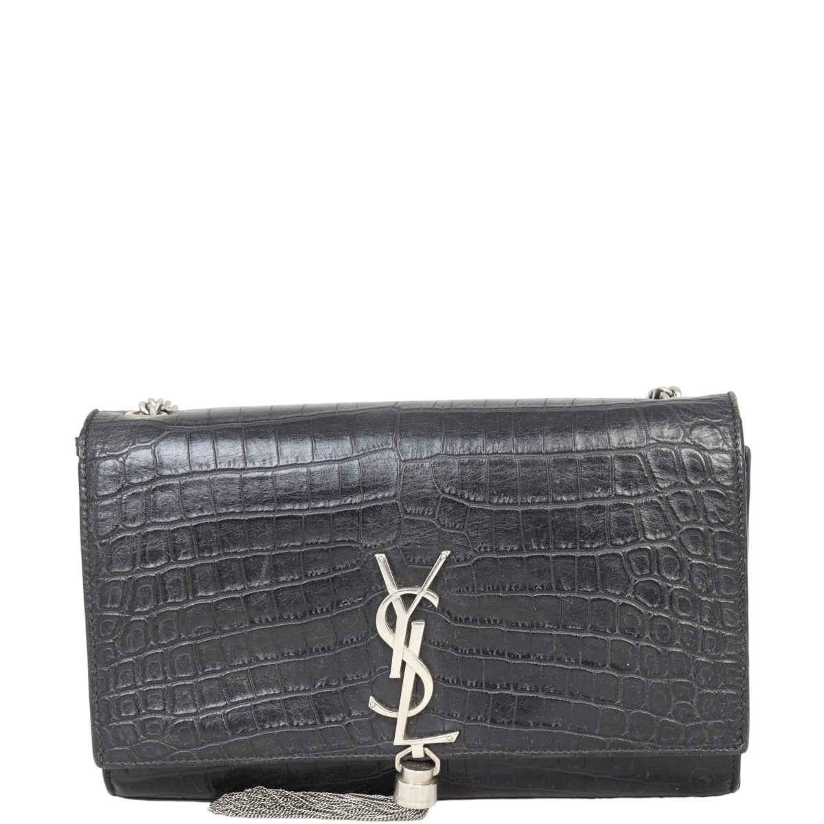 Saint Laurent Kate Tassel Chain Bag Medium Croc-Embossed