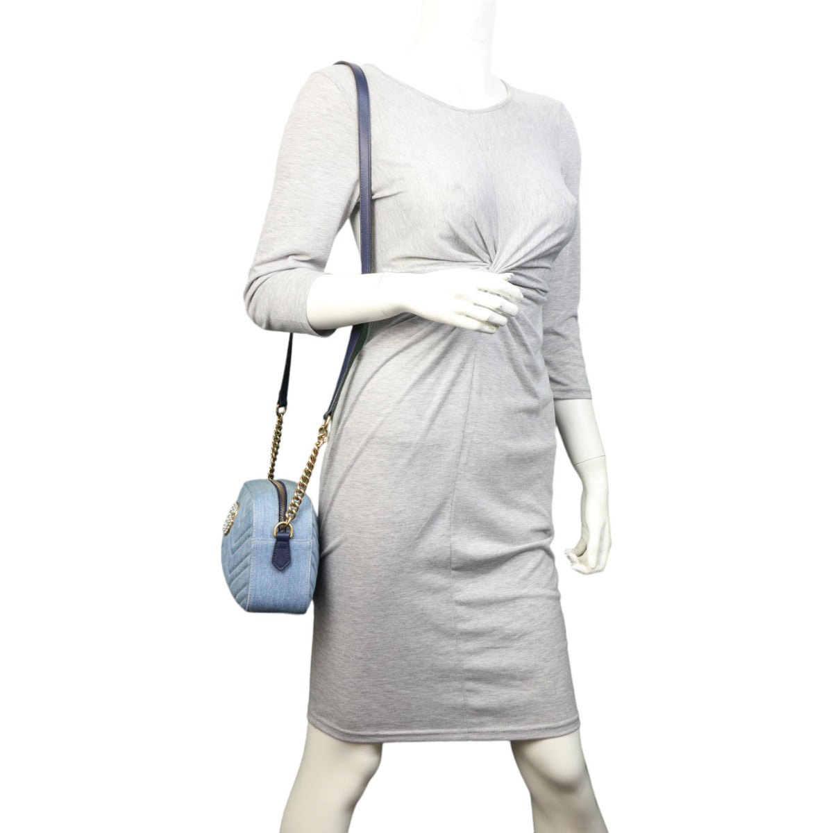 Gucci Pearl GG Marmont Denim Small Shoulder Bag