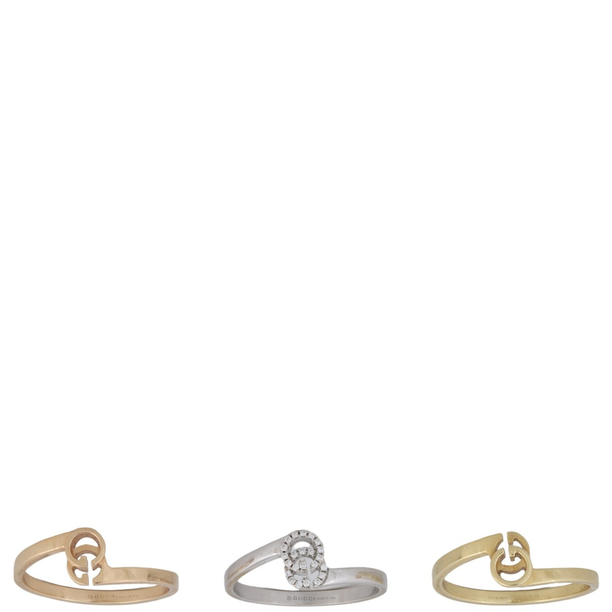 Gucci GG Running Stack Ring Trio 18K Yellow, Rose, White Gold and Diamond