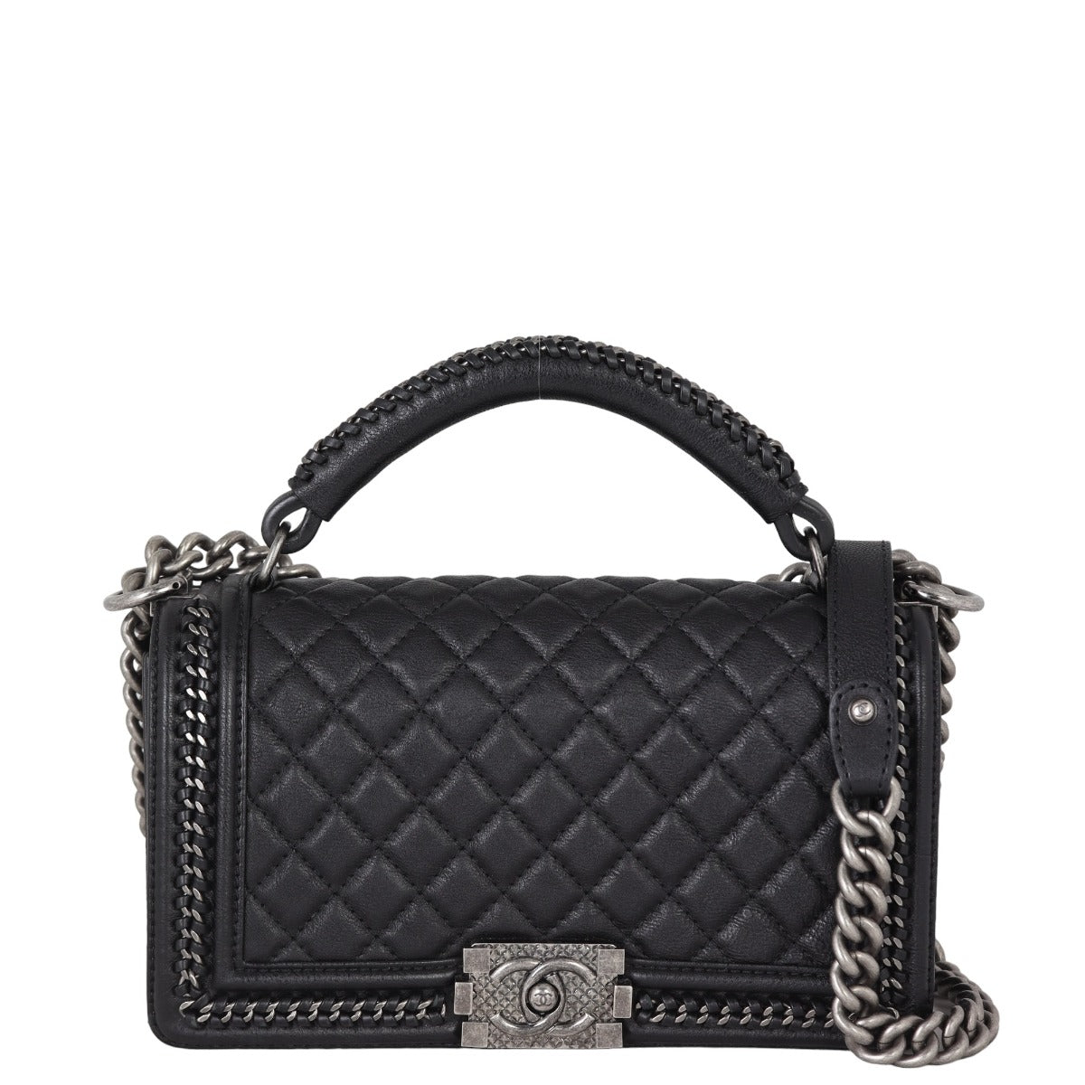 Chanel Boy Paris-Rome Chain Top Handle Old Medium | Black