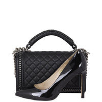 Chanel Boy Paris-Rome Chain Top Handle Old Medium | Black