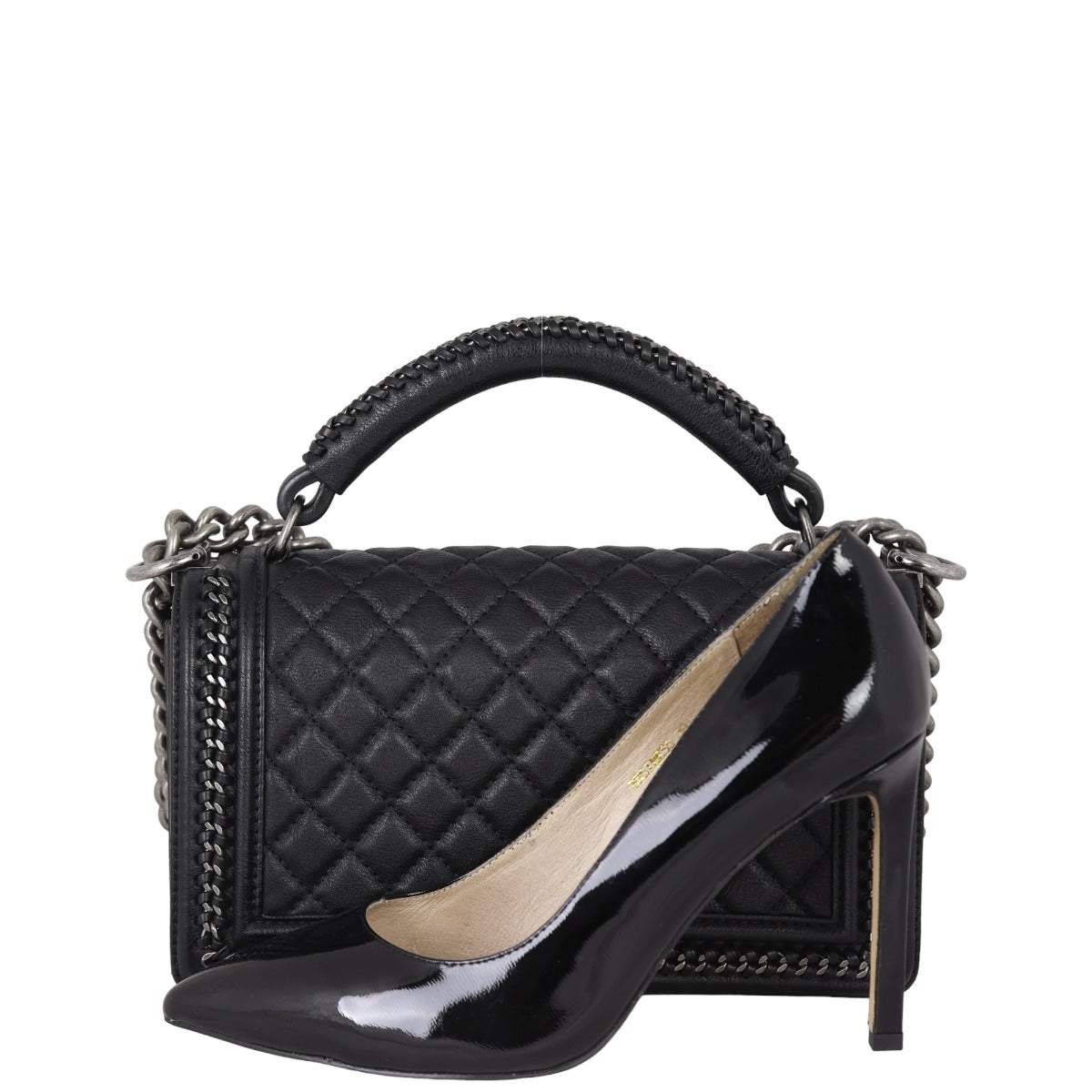 Chanel Boy Paris-Rome Chain Top Handle Old Medium | Black