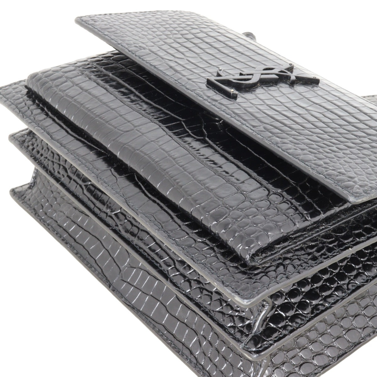 Saint Laurent Sunset Medium Croc-Embossed