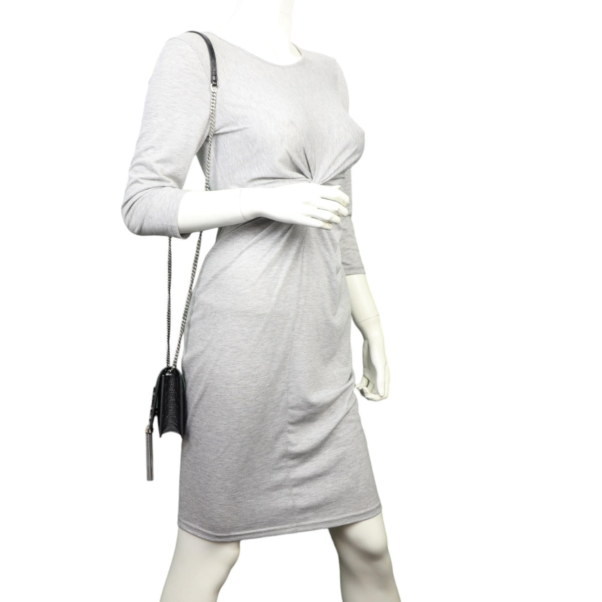 Saint Laurent Kate Tassel Chain Wallet Croc-Embossed