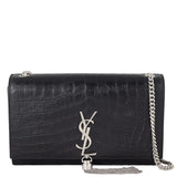 Saint Laurent Kate Tassel Medium Chain Bag Croc-Embossed