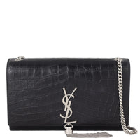 Saint Laurent Kate Tassel Medium Chain Bag Croc-Embossed