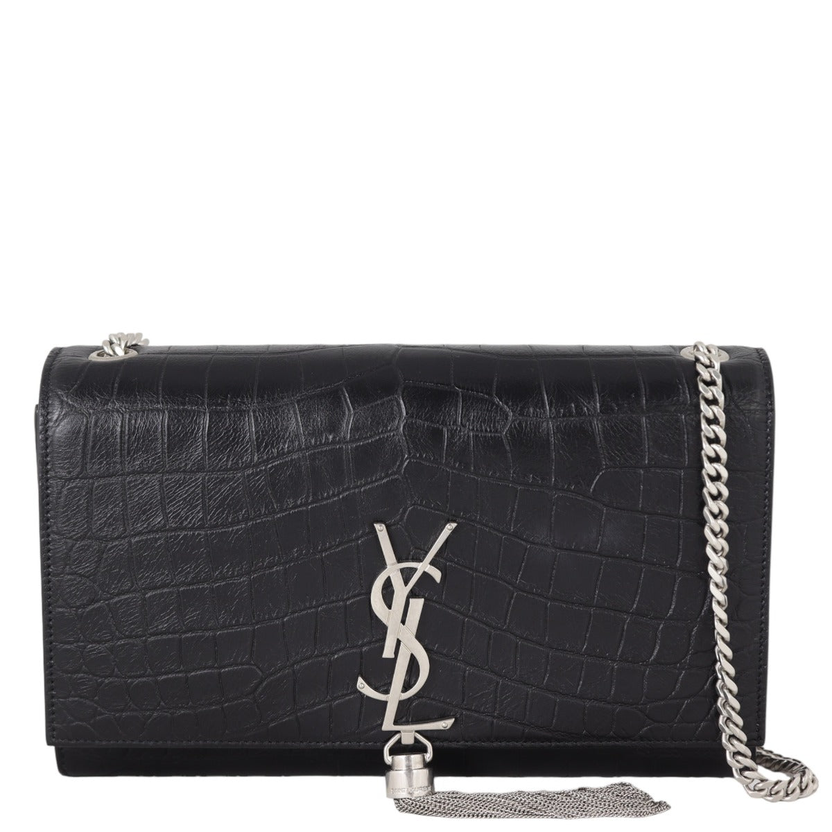 Saint Laurent Kate Tassel Medium Chain Bag Croc-Embossed