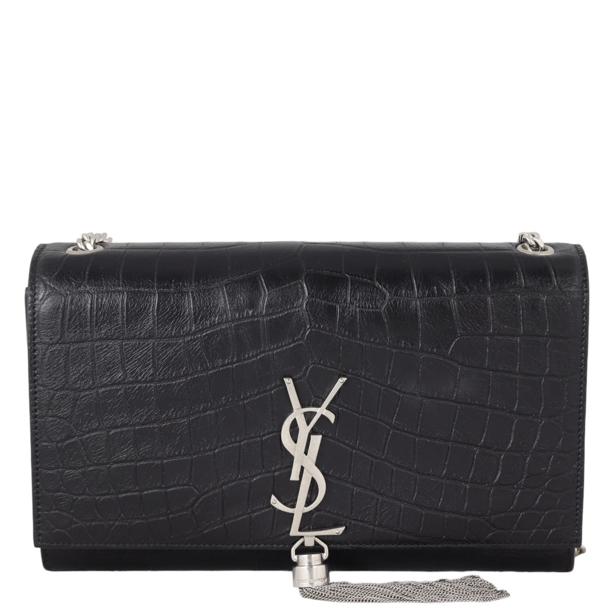 Saint Laurent Kate Tassel Medium Chain Bag Croc-Embossed