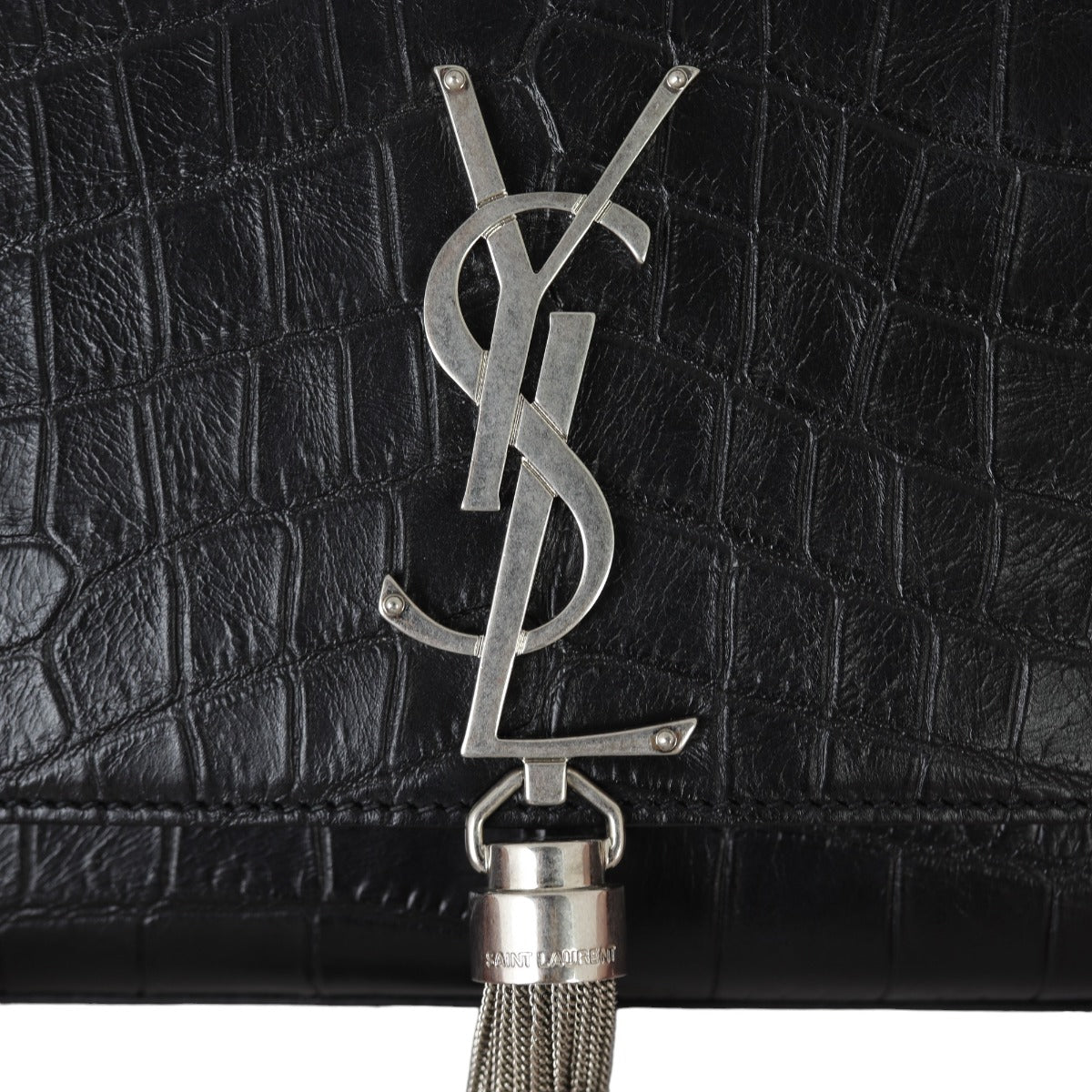 Saint Laurent Kate Tassel Medium Chain Bag Croc-Embossed