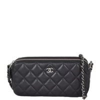 Chanel CC Double Zip Clutch with Chain | Black Lambskin