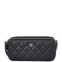 Chanel CC Double Zip Clutch with Chain | Black Lambskin