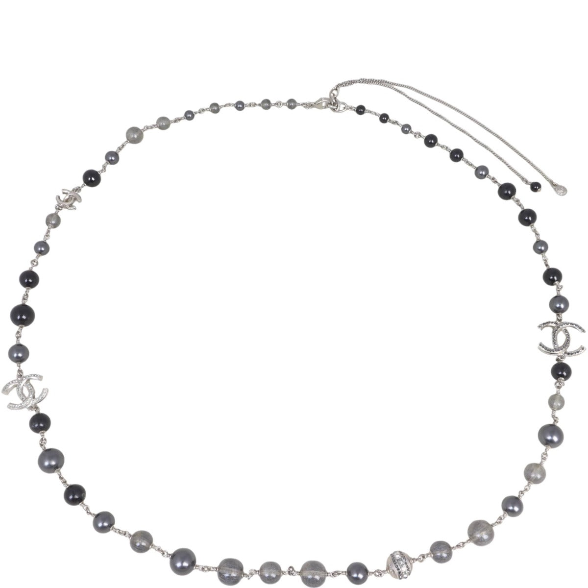Chanel CC Beaded Long Necklace | Silver Hardware