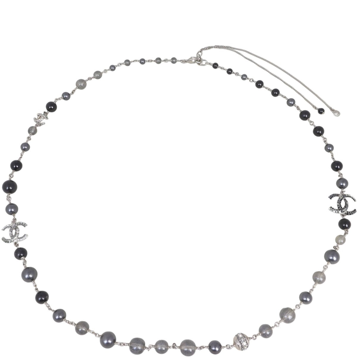 Chanel CC Beaded Long Necklace | Silver Hardware