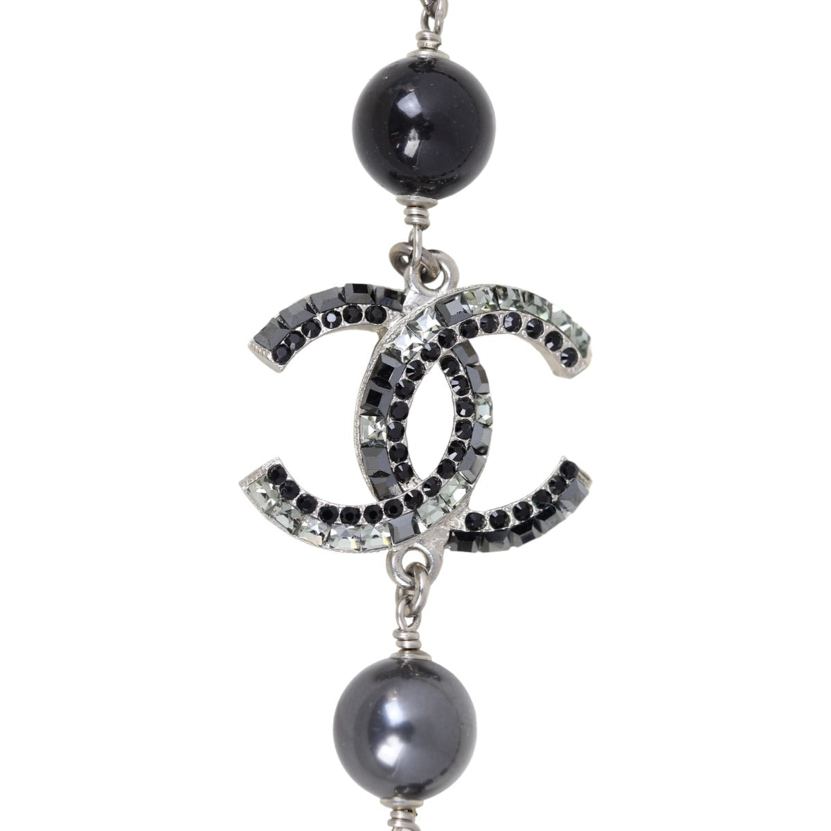 Chanel CC Beaded Long Necklace | Silver Hardware
