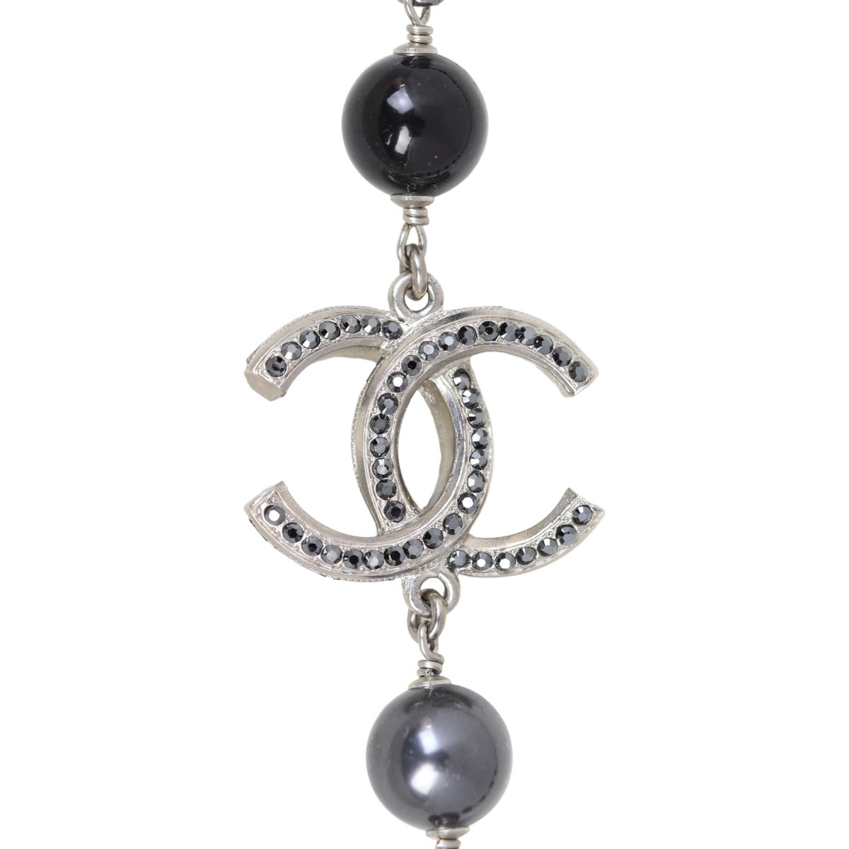 Chanel CC Beaded Long Necklace | Silver Hardware