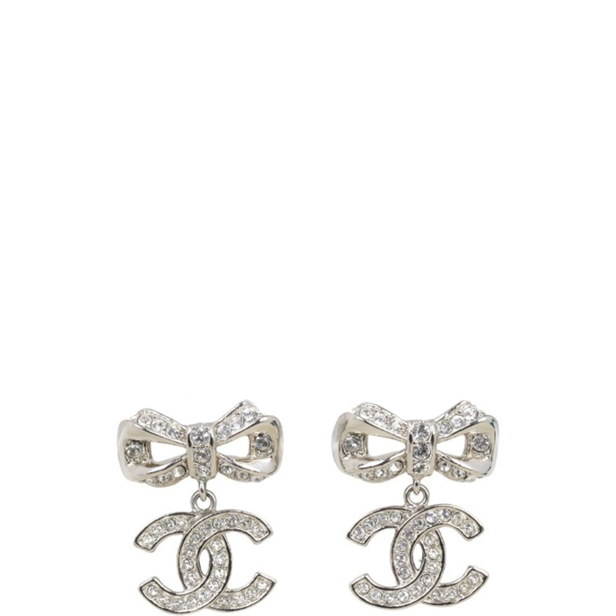 Chanel CC Bow Crystal Drop Earrings