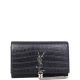 Saint Laurent Kate Tassel Chain Wallet Croc-Embossed