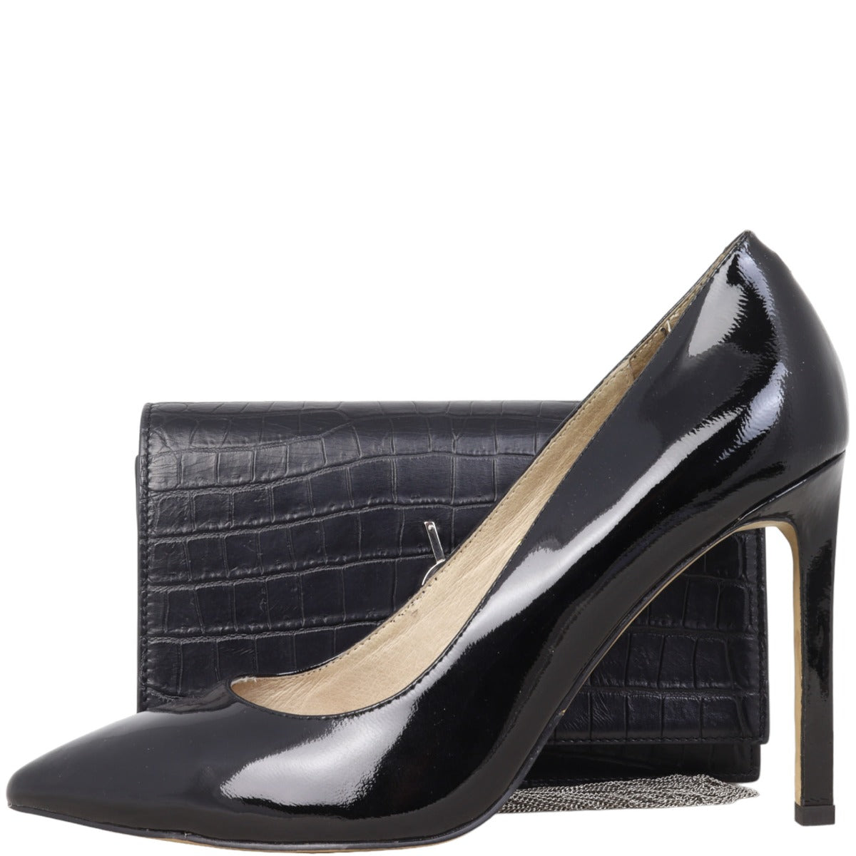 Saint Laurent Kate Tassel Chain Wallet Croc-Embossed