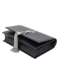 Saint Laurent Kate Tassel Chain Wallet Croc-Embossed