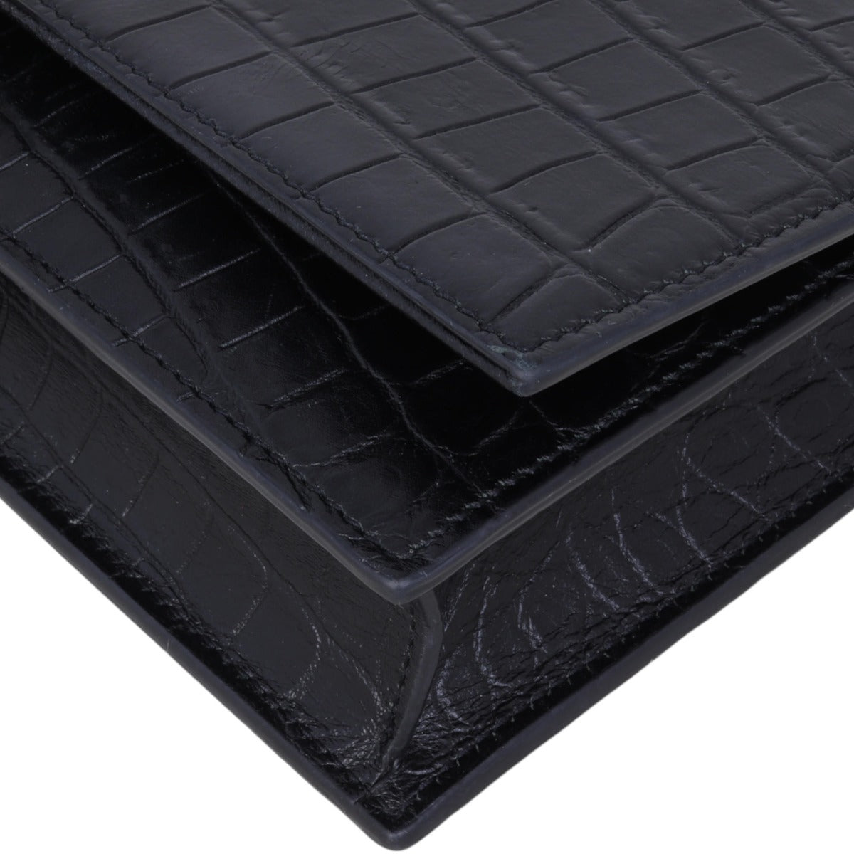 Saint Laurent Kate Tassel Chain Wallet Croc-Embossed