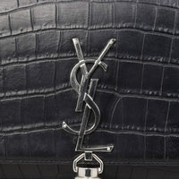 Saint Laurent Kate Tassel Chain Wallet Croc-Embossed