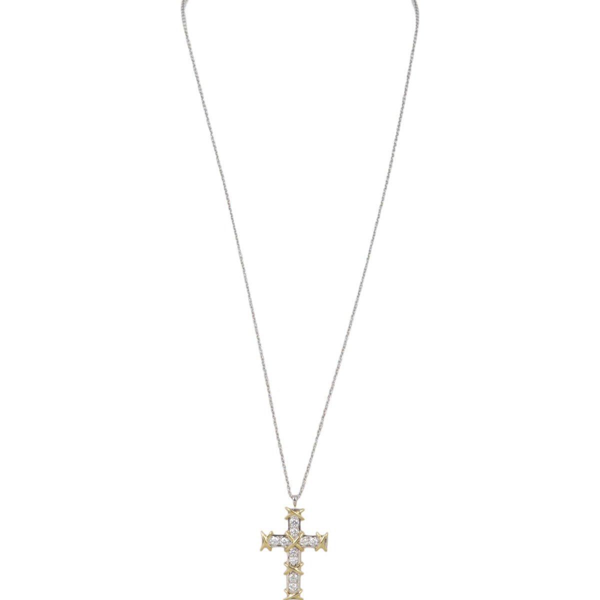 Tiffany & Co Ten Cross 18k Gold and Platinum Diamond Pendant Necklace