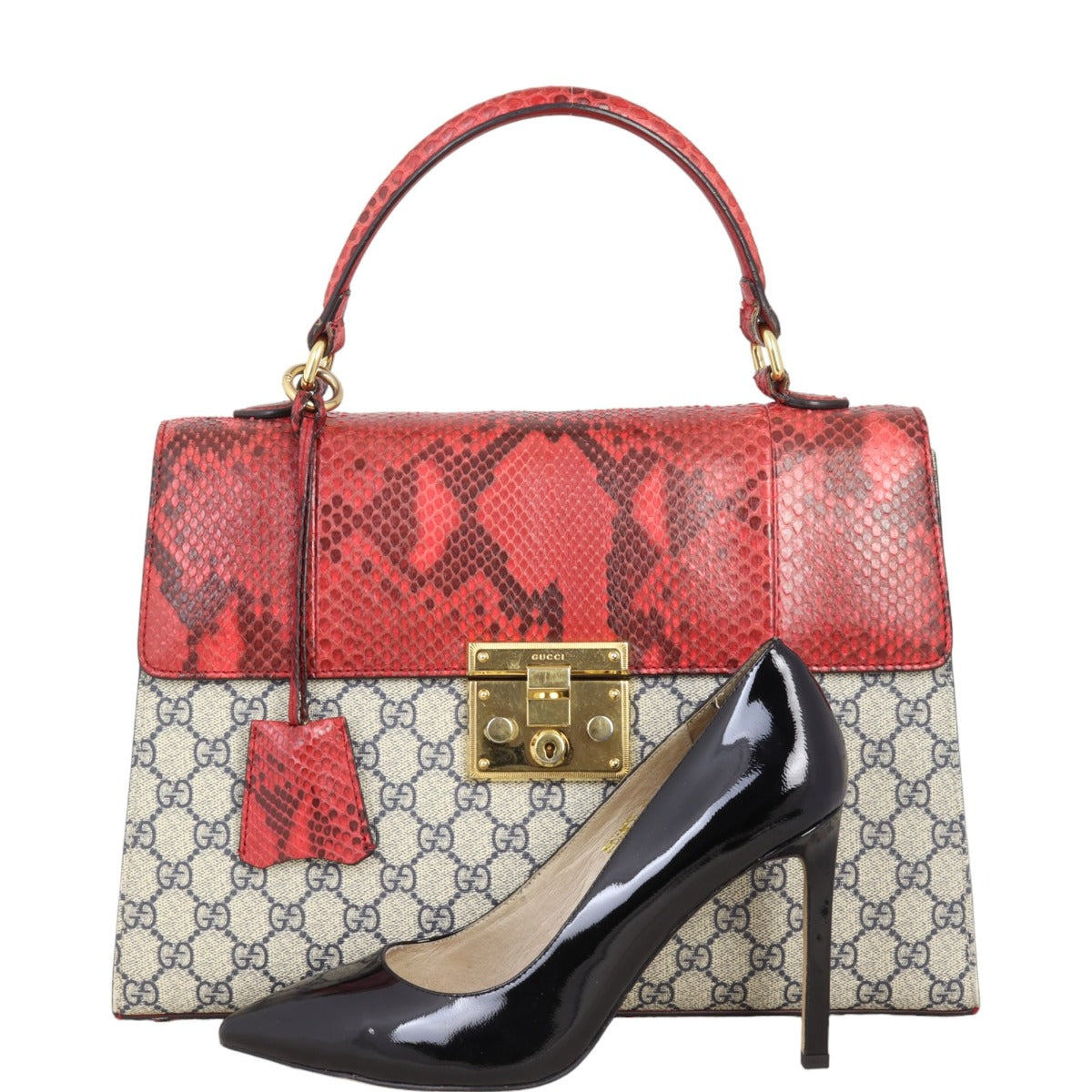 Gucci GG Supreme Python Padlock Top Handle Bag Medium