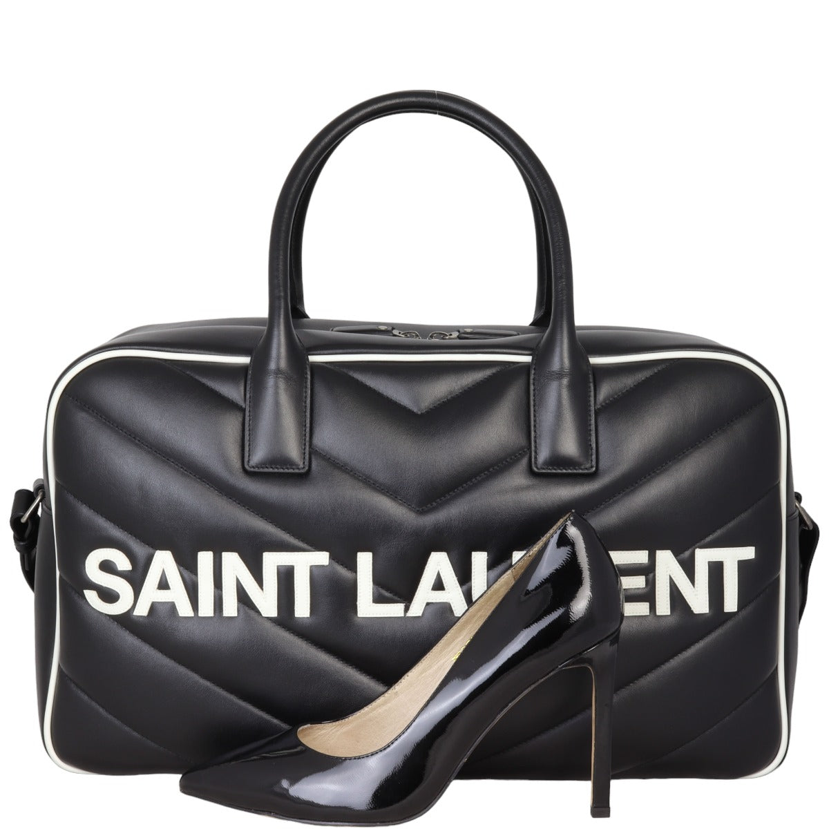 Saint Laurent Miles Matelasse Chevron Bowling Bag
