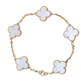 Van Cleef & Arpels Vintage Alhambra 5 Motif Mother of Pearl 18k Yellow Gold Bracelet