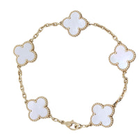 Van Cleef & Arpels Vintage Alhambra 5 Motif Mother of Pearl 18k Yellow Gold Bracelet