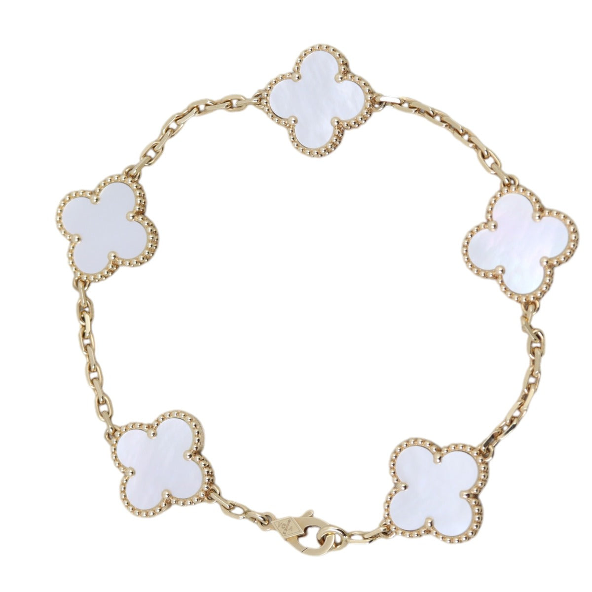 Van Cleef & Arpels Vintage Alhambra 5 Motif Mother of Pearl 18k Yellow Gold Bracelet