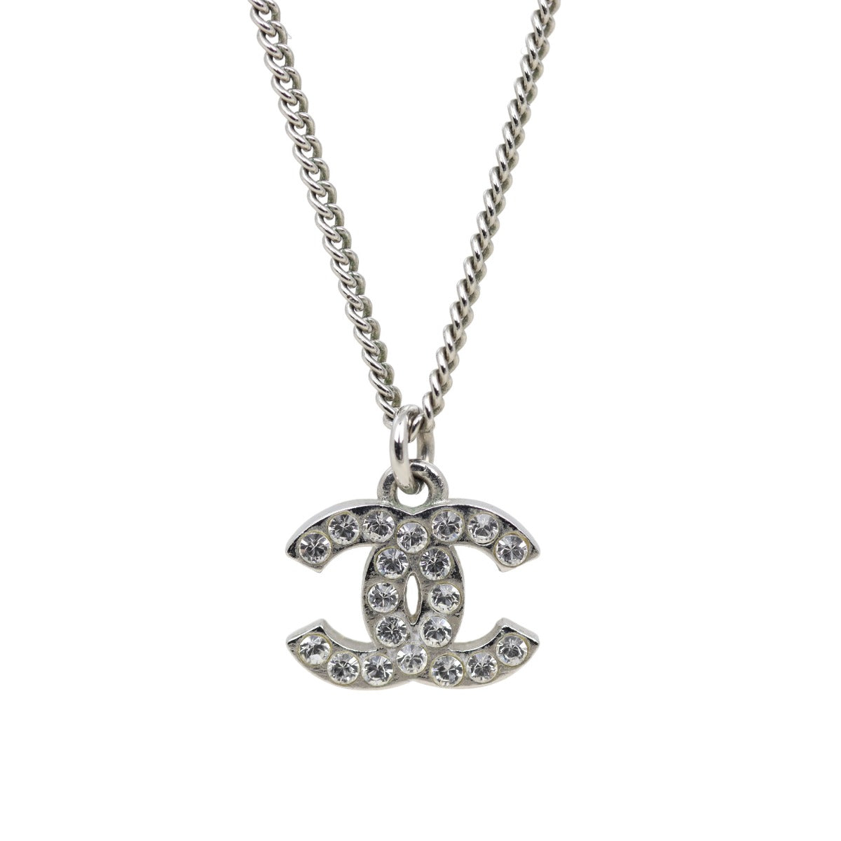 Chanel CC Crystal Pendant Necklace | Silver