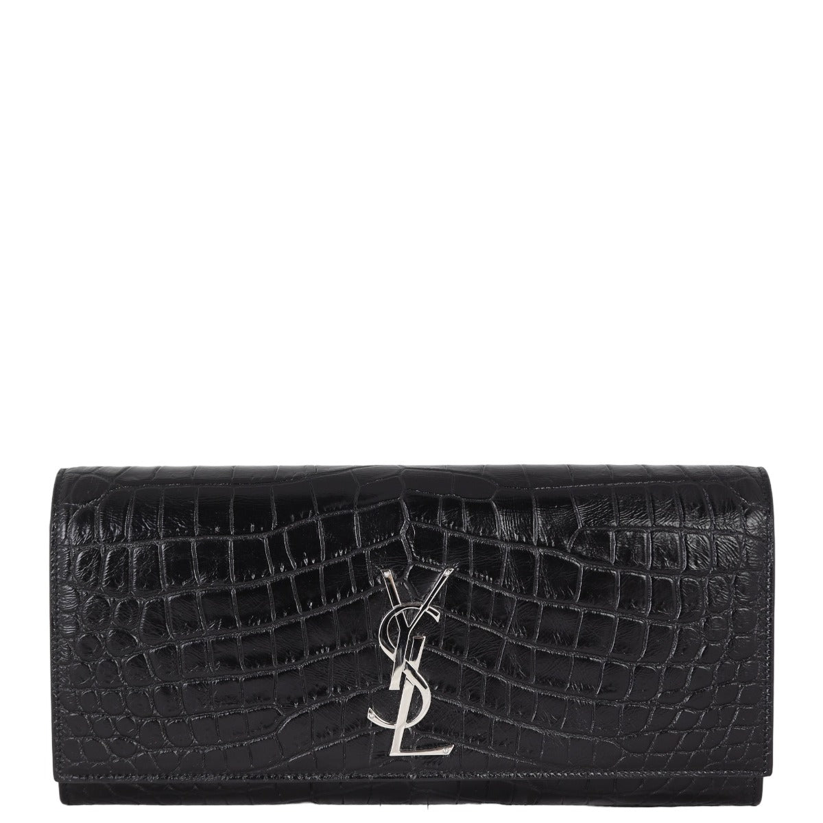Saint Laurent Monogram Kate Clutch Croc-Embossed
