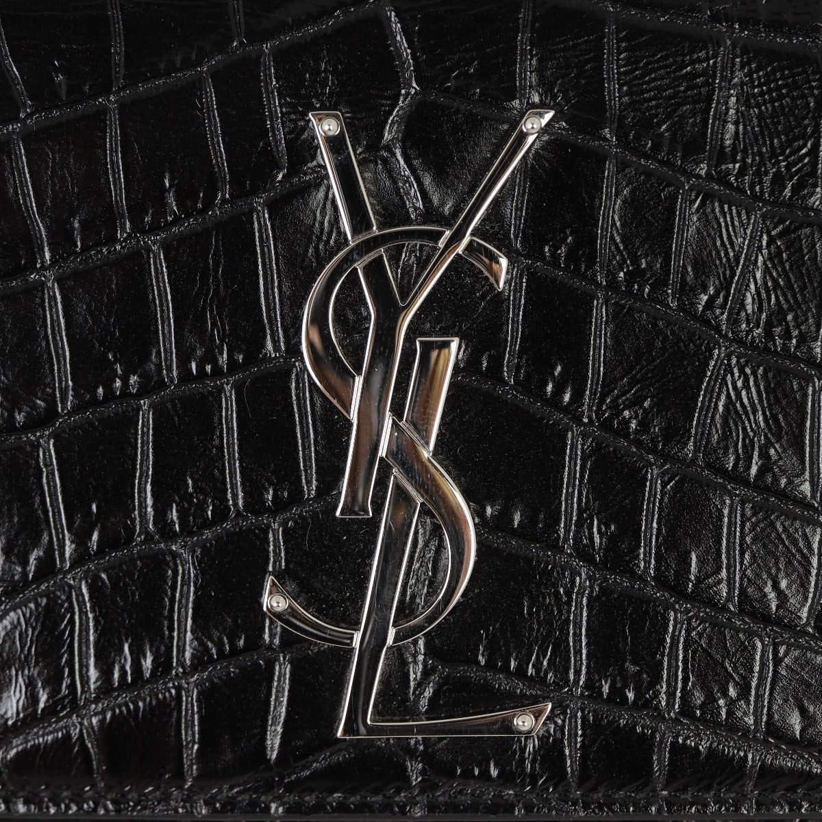 Saint Laurent Monogram Kate Clutch Croc-Embossed