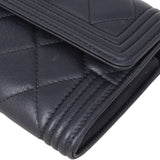 Chanel Boy Long Flap Wallet | Black Lambskin