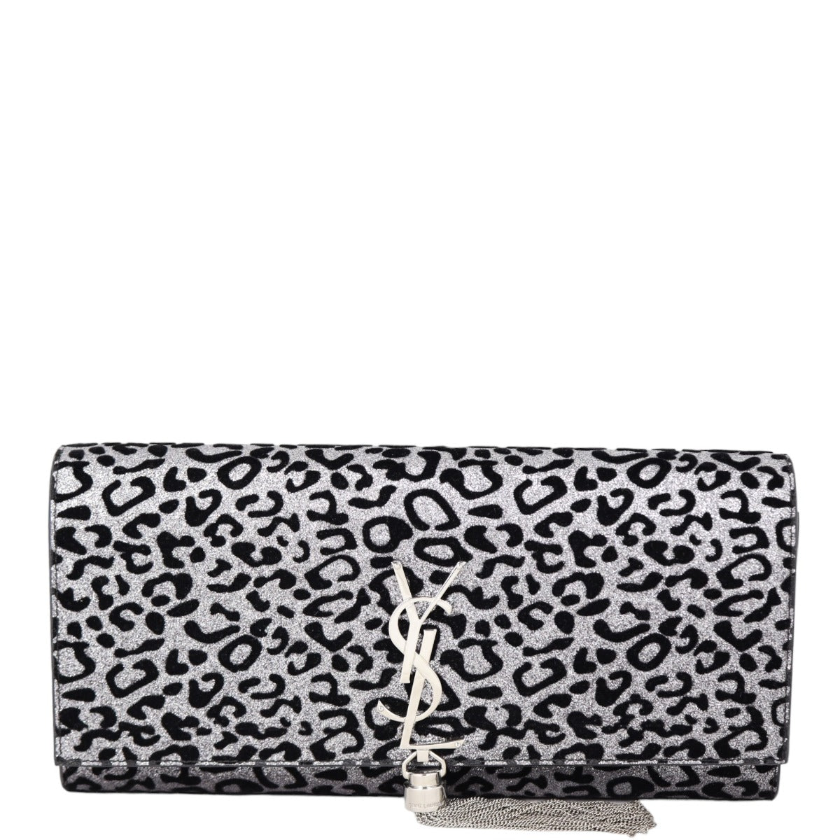 Saint Laurent Kate Tassel Monogram Clutch Leopard