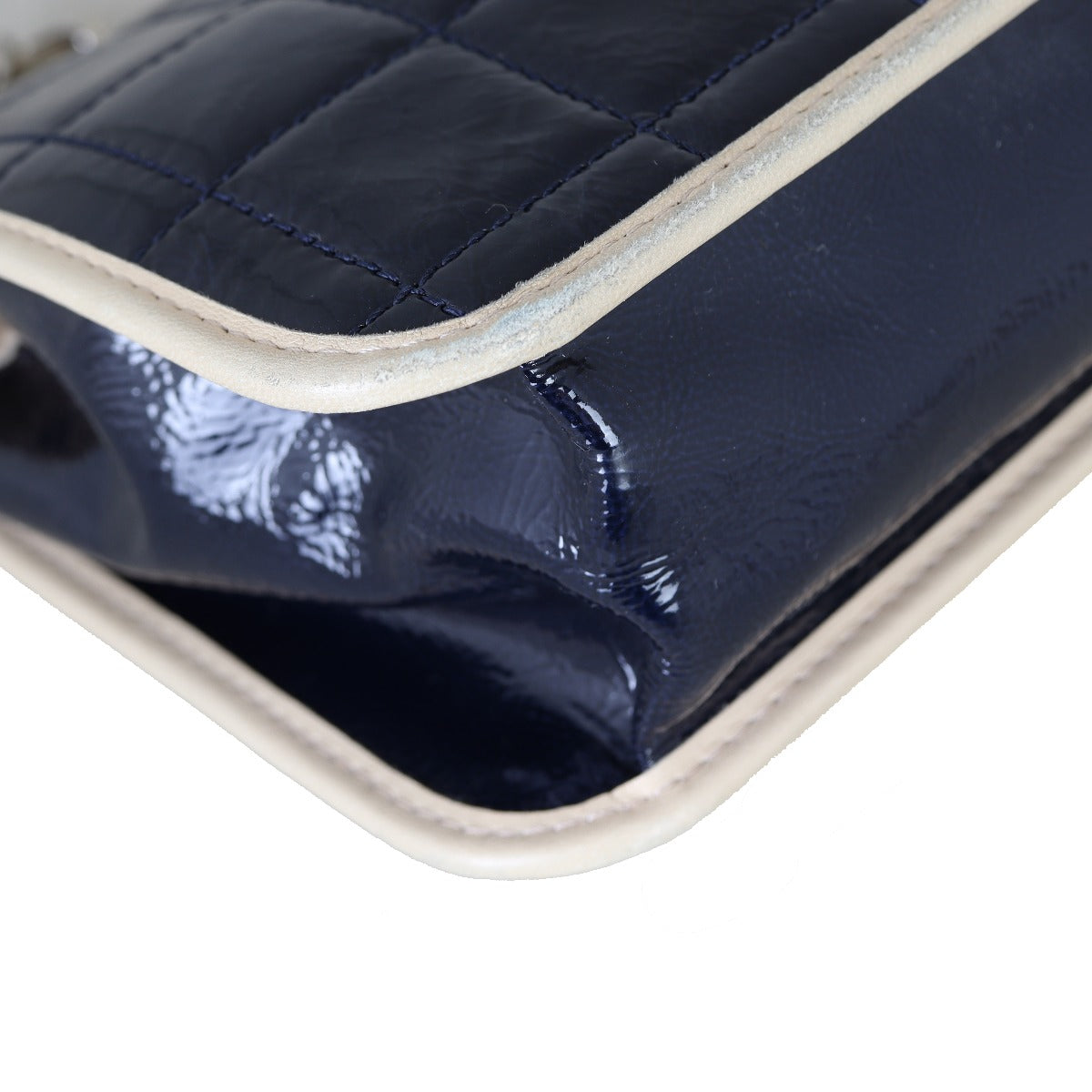 Chanel Chocolate Bar Flap Shoulder Bag Patent Corner Close Up