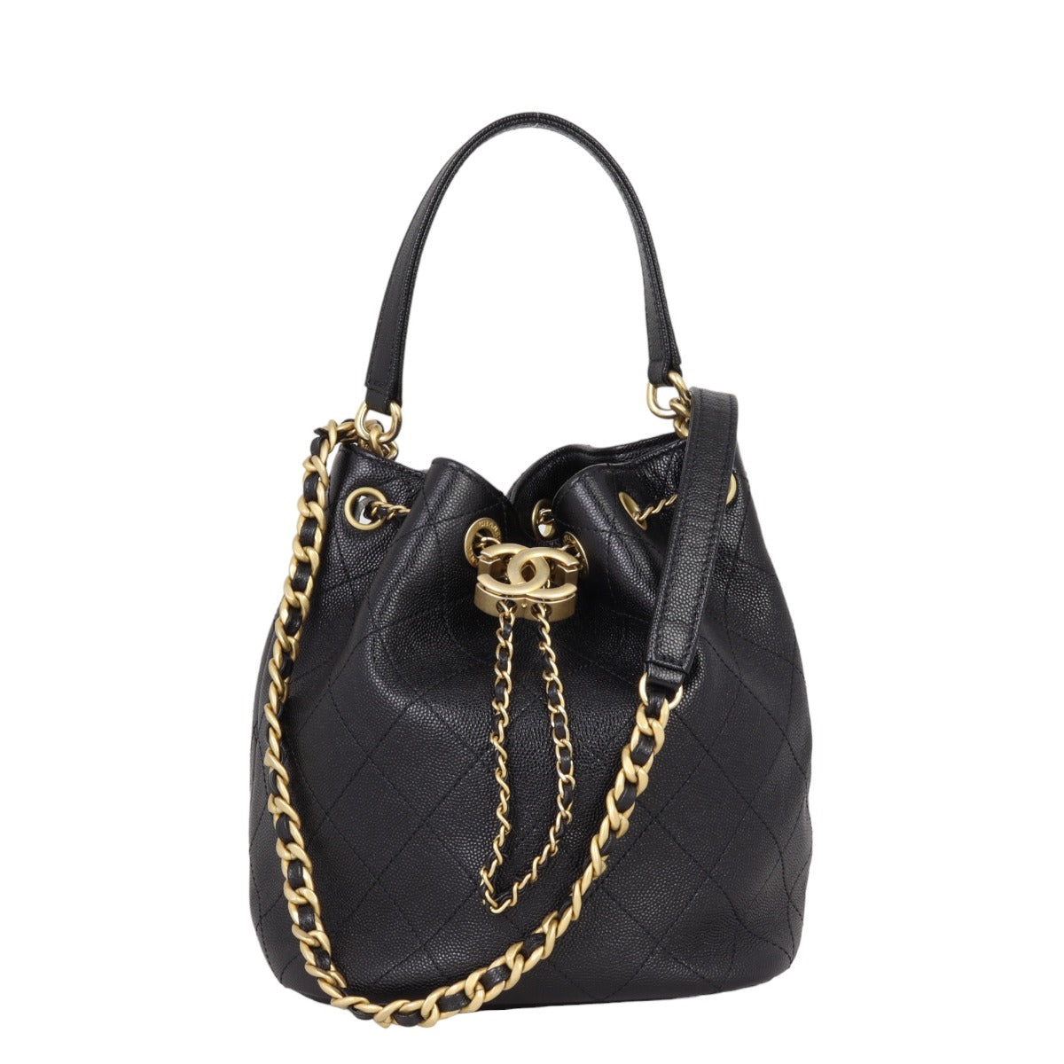 Chanel Quilted CC Drawstring Bucket Bag | Caviar