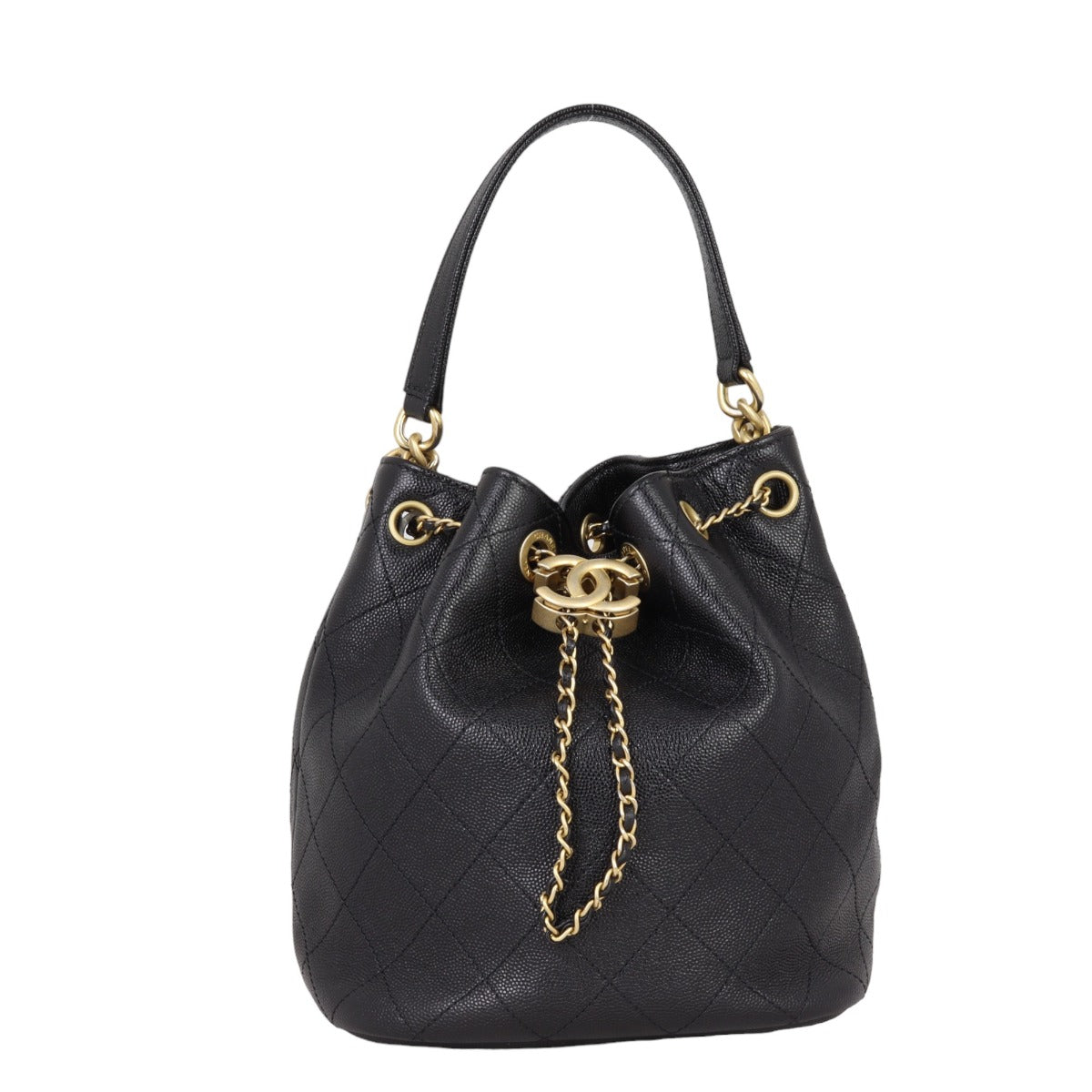 Chanel Quilted CC Drawstring Bucket Bag | Caviar