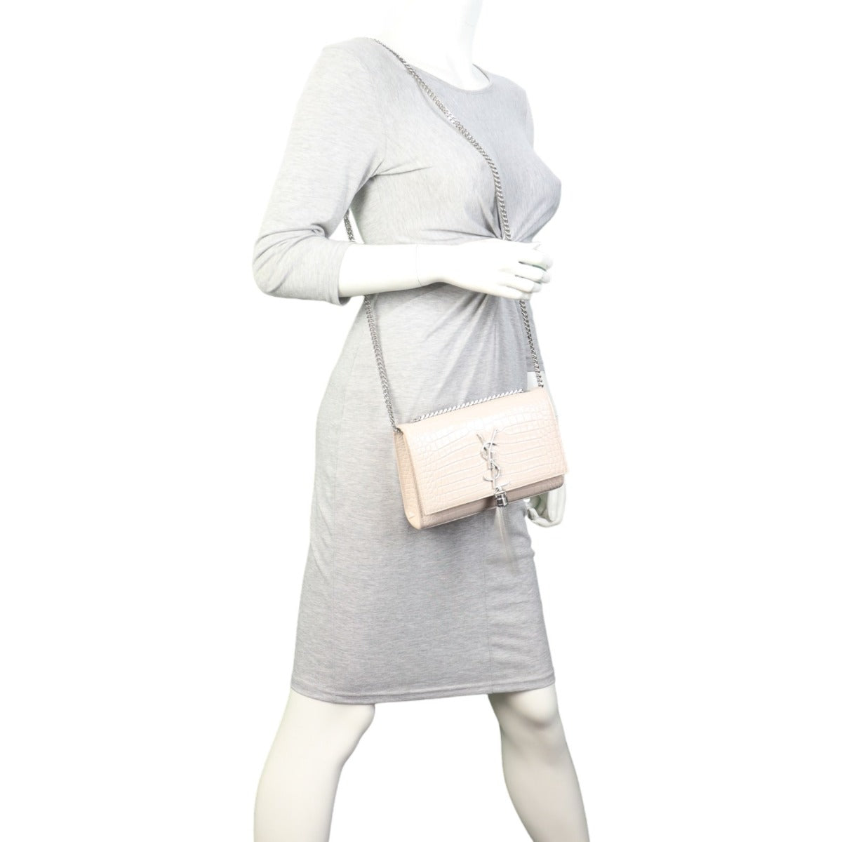 Saint Laurent Kate Tassel Chain Bag Small Croc-Embossed