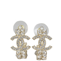 Chanel CC Leaf Crystal Hoop Earrings